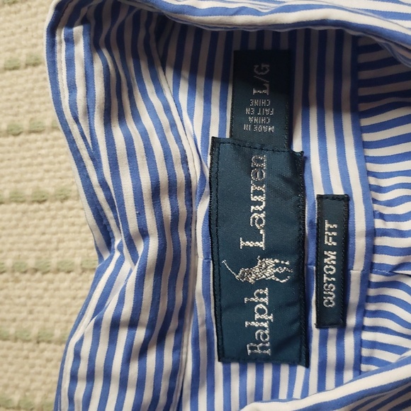 Ralph Lauren men's blue/white stripes "custom fit" button down long sleeve - Picture 5 of 7